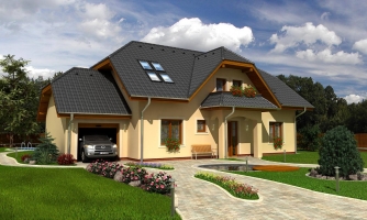 projekt pre väčší dom so suterénom, garážou a polvalbovou strechou